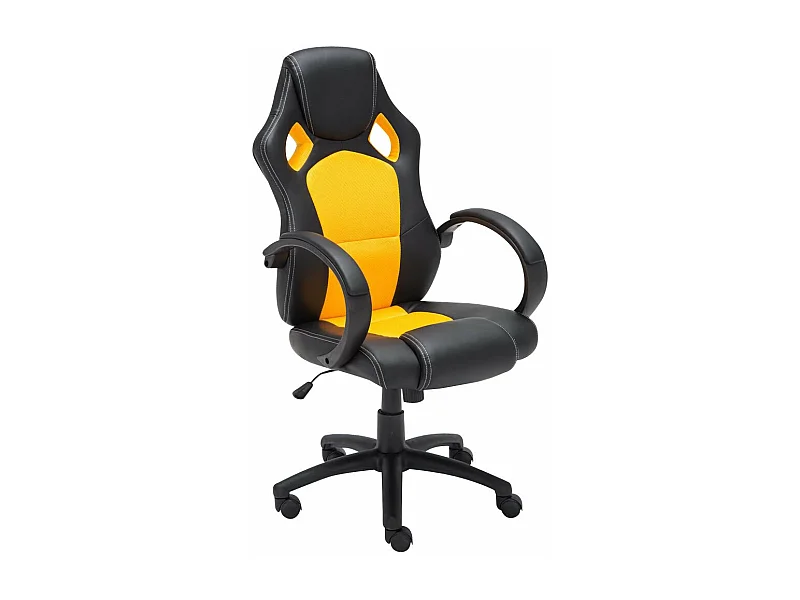 Silla gaming oficina con ruedas cómoda en piel sintética negro y amarillo BUR10164