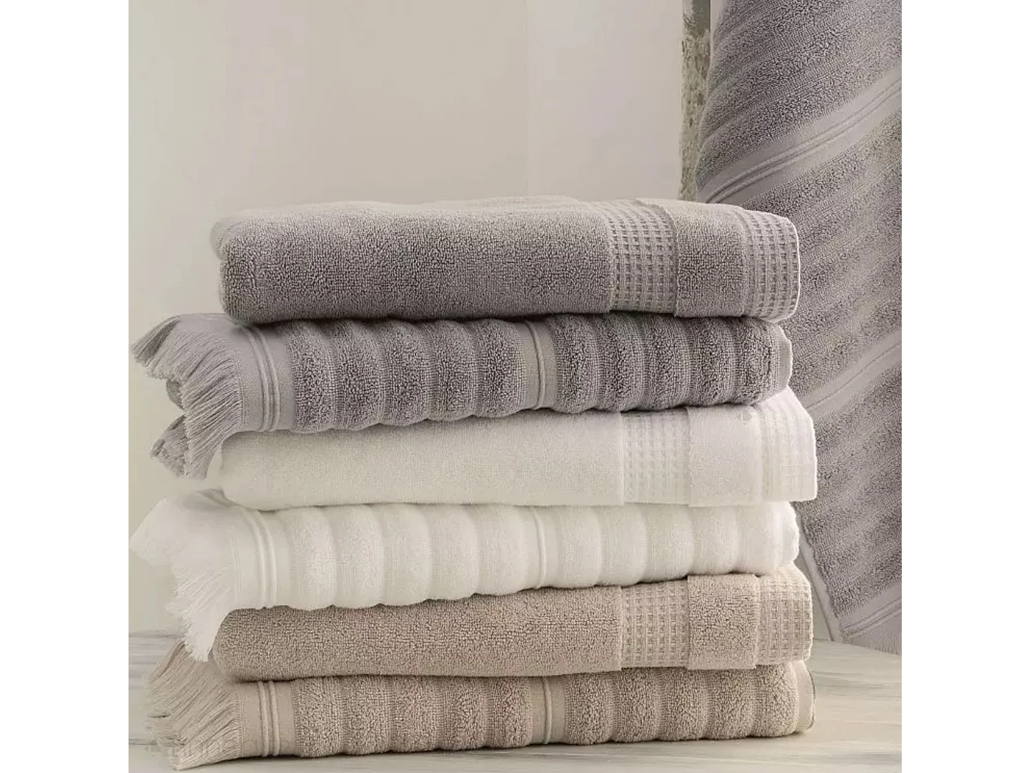 Lot de 2 gants de toilette 16x21 cm NATURAL STRIPES blanc crème