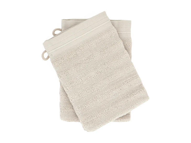 Lot de 2 gants de toilette 16x21 cm NATURAL STRIPES blanc crème