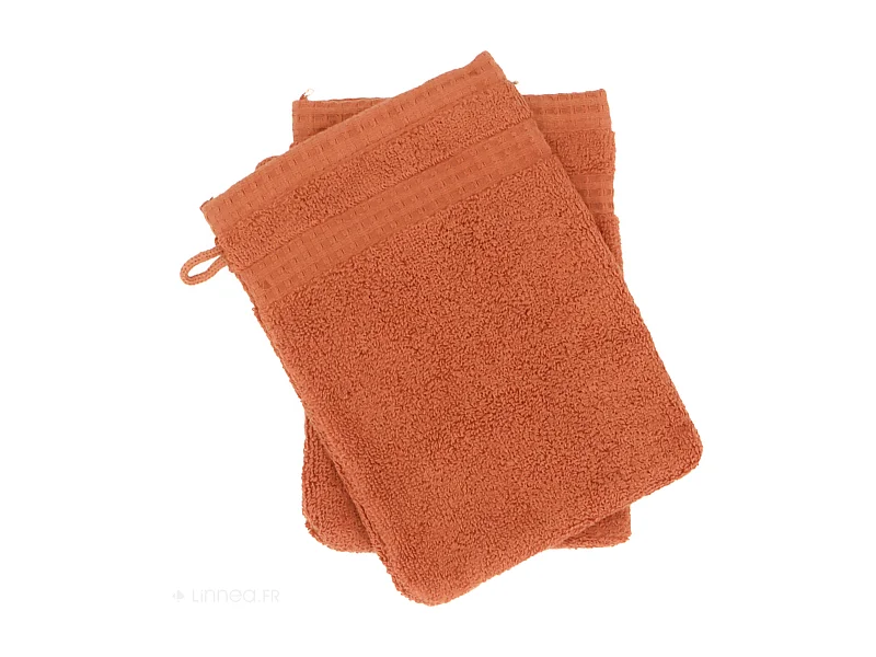 Lot de 2 gants de toilette 16x21 cm NATURAL ocre