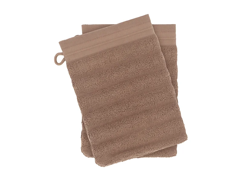 Lot de 2 gants de toilette 16x21 cm NATURAL STRIPES marron