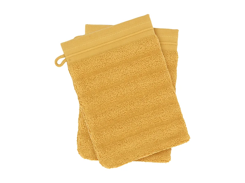 Lot de 2 gants de toilette 16x21 cm NATURAL STRIPES curry