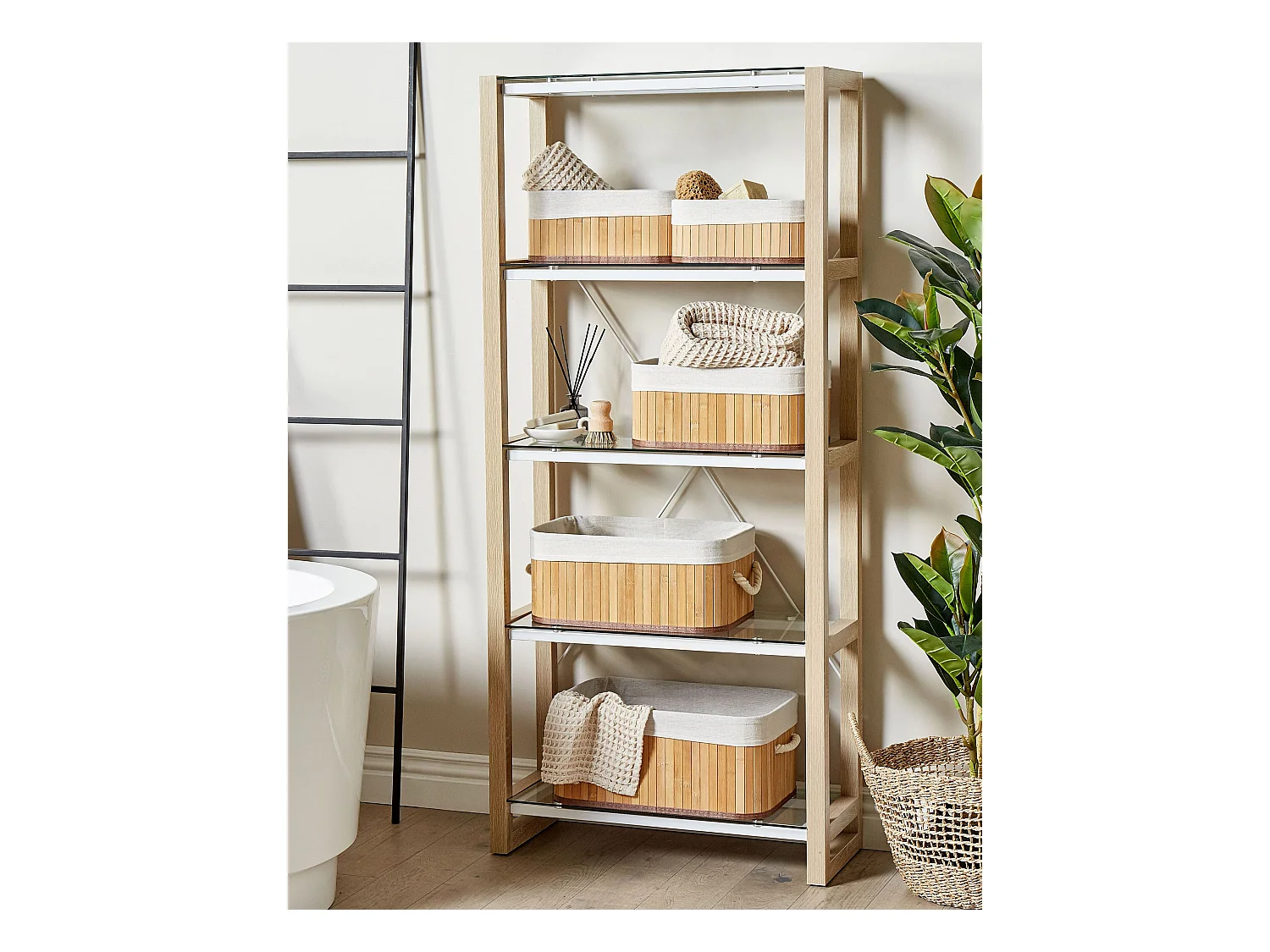 Conjunto de 5 cestos TALPE Madeira de bambu Castanho claro