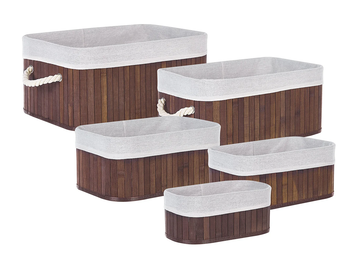 Aufbewahrungskorb 5er Set TALPE Bambusholz Dunkelbraun