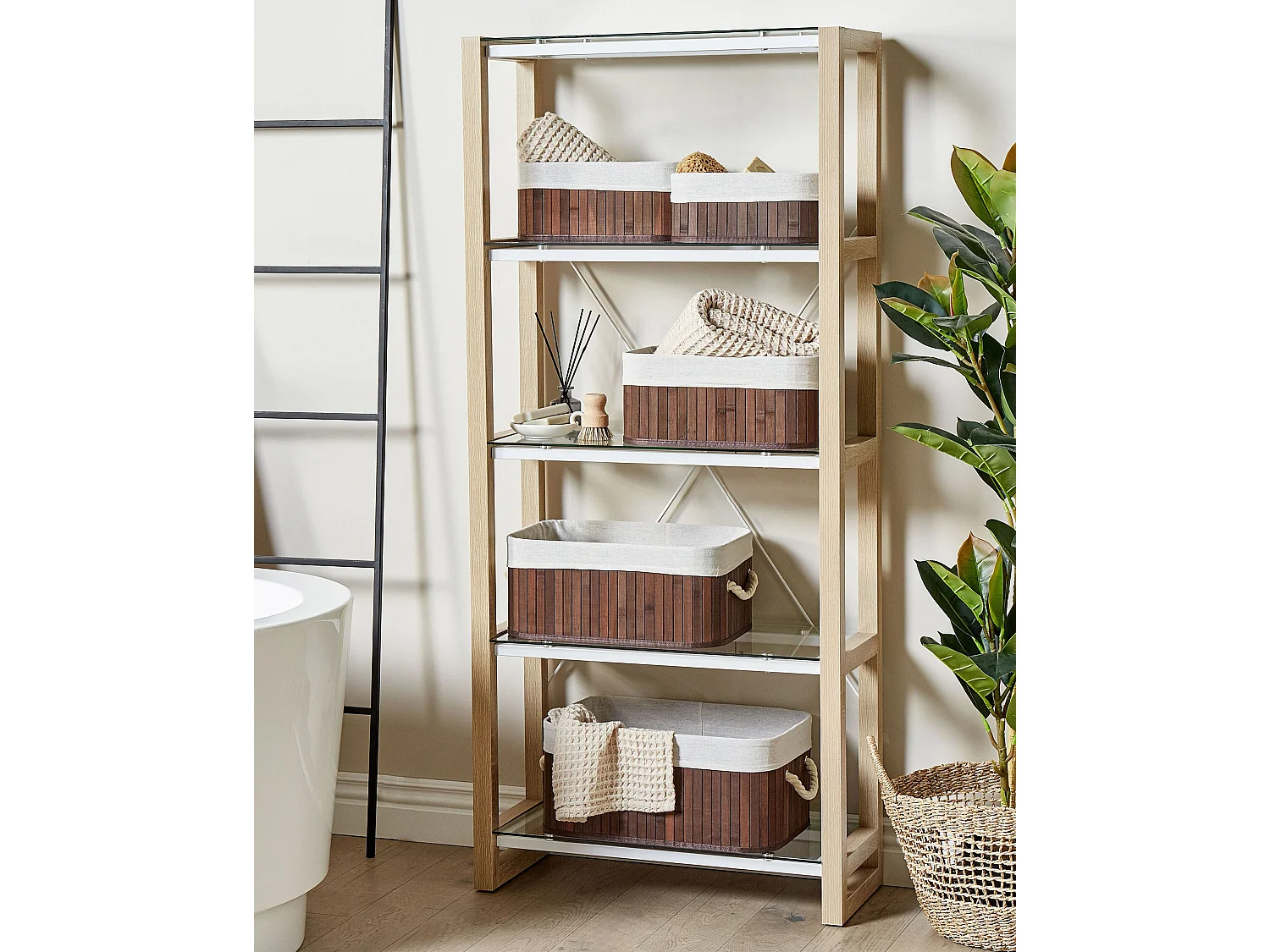 Aufbewahrungskorb 5er Set TALPE Bambusholz Dunkelbraun