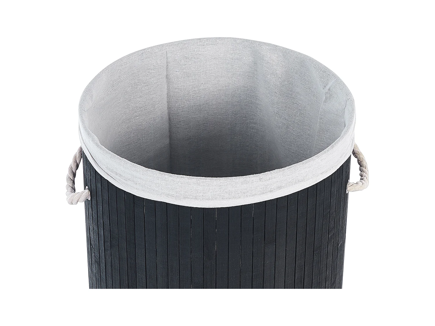 Wäschekorb Bambusholz schwarz handgemacht rund mit Deckel Sack Sannar