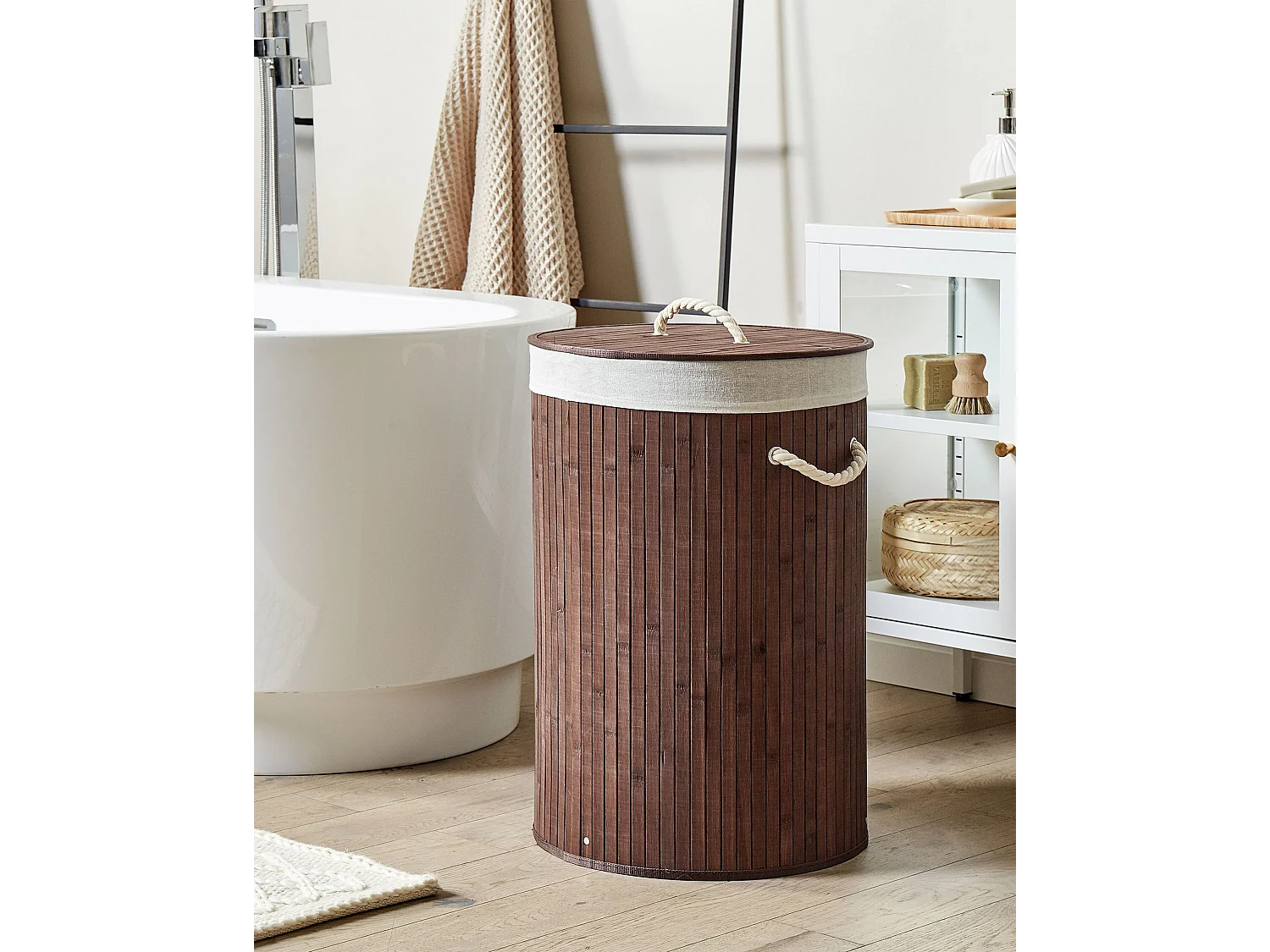 Laundry Basket SANNAR Bamboo Dark Brown 75 L