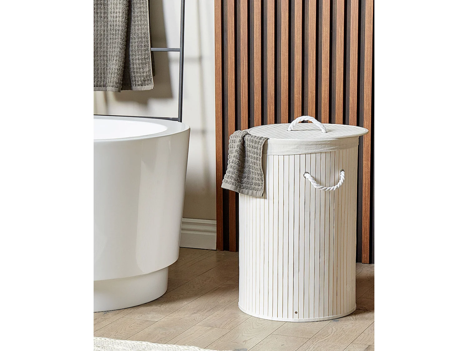 Cesto em madeira de bambu branca 60 cm SANNAR