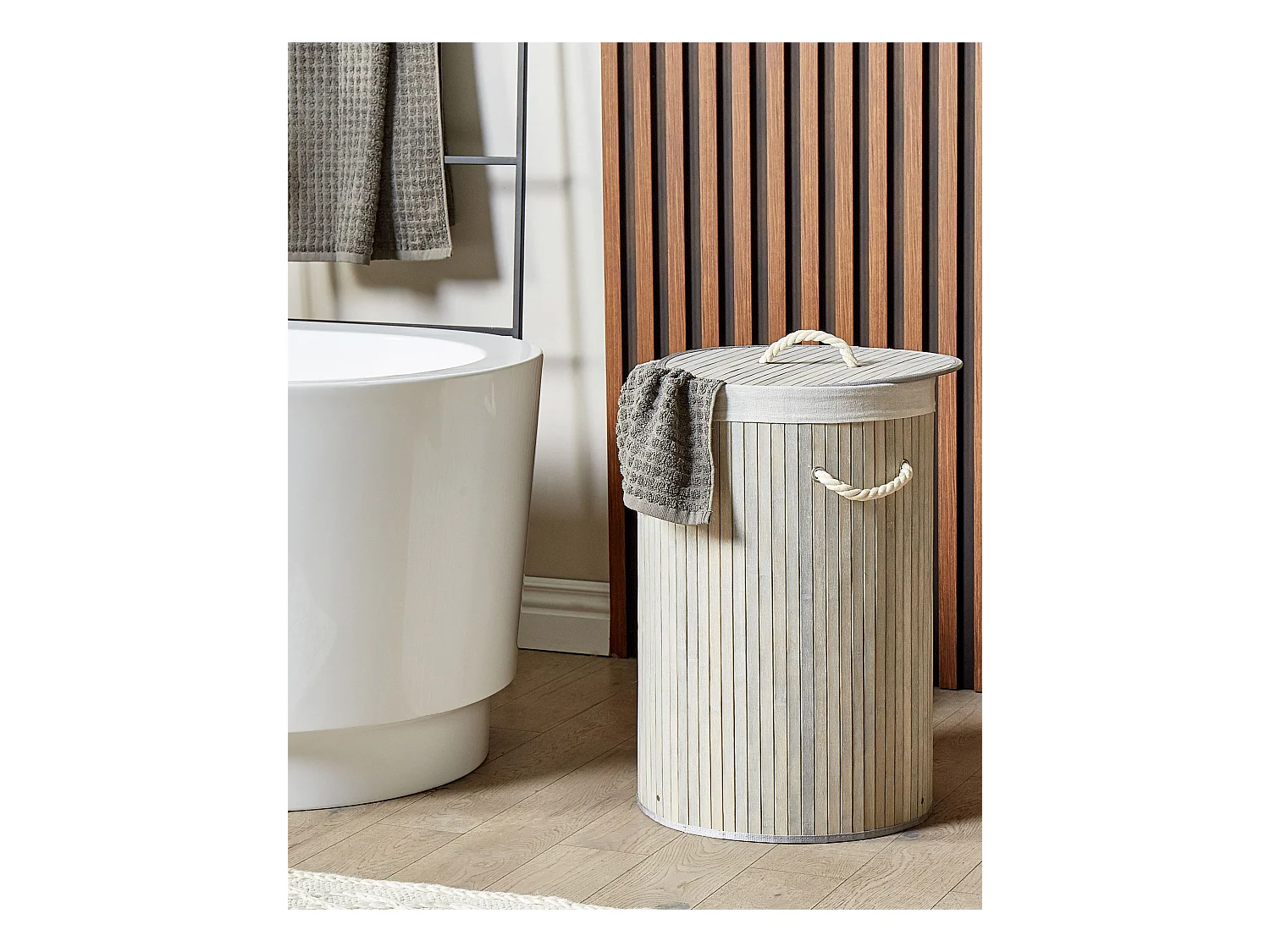 Cesta legno di bambù grigio e bianco 60 cm SANNAR