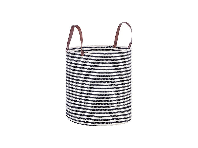 Korb Baumwolle weiß / schwarz handgemacht rund mit Griffen Aufbewahrung Ichka