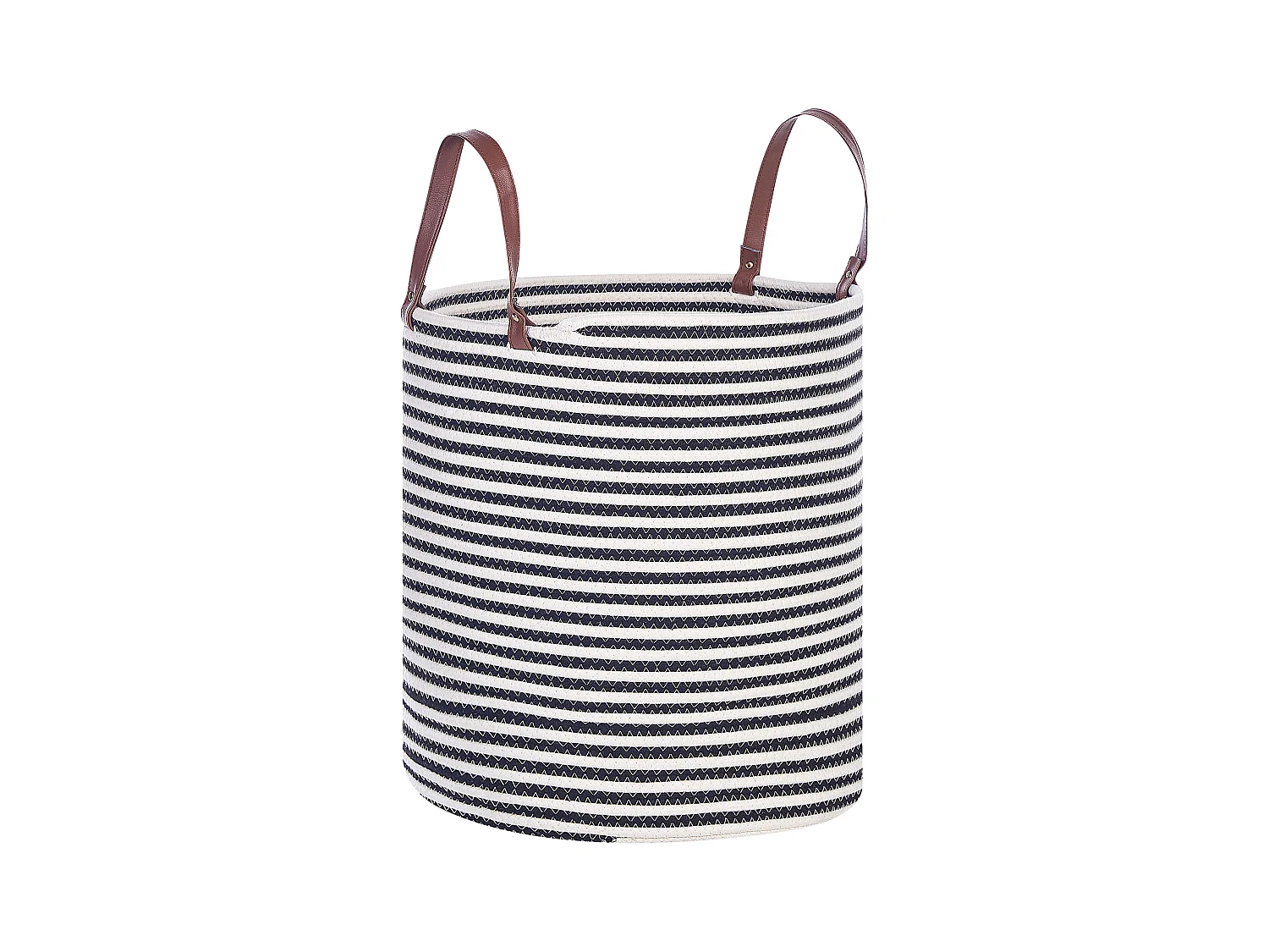 Korb Baumwolle weiß / schwarz handgemacht rund mit Griffen Aufbewahrung Ichka