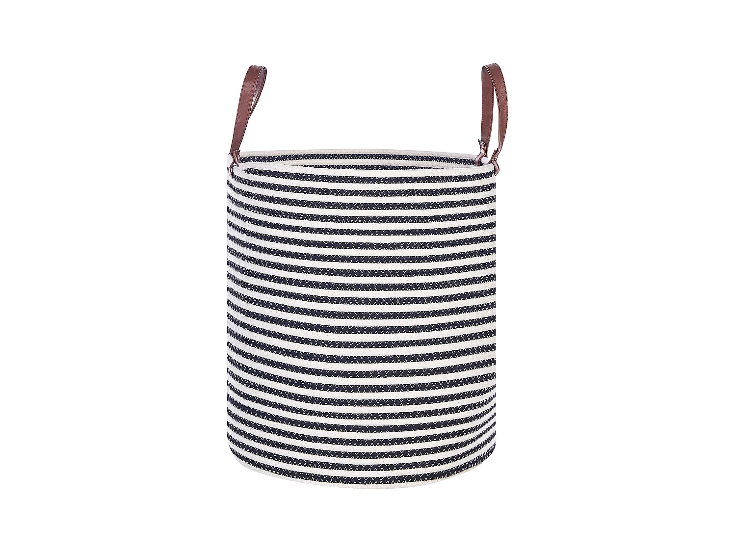 Korb Baumwolle weiß / schwarz handgemacht rund mit Griffen Aufbewahrung Ichka