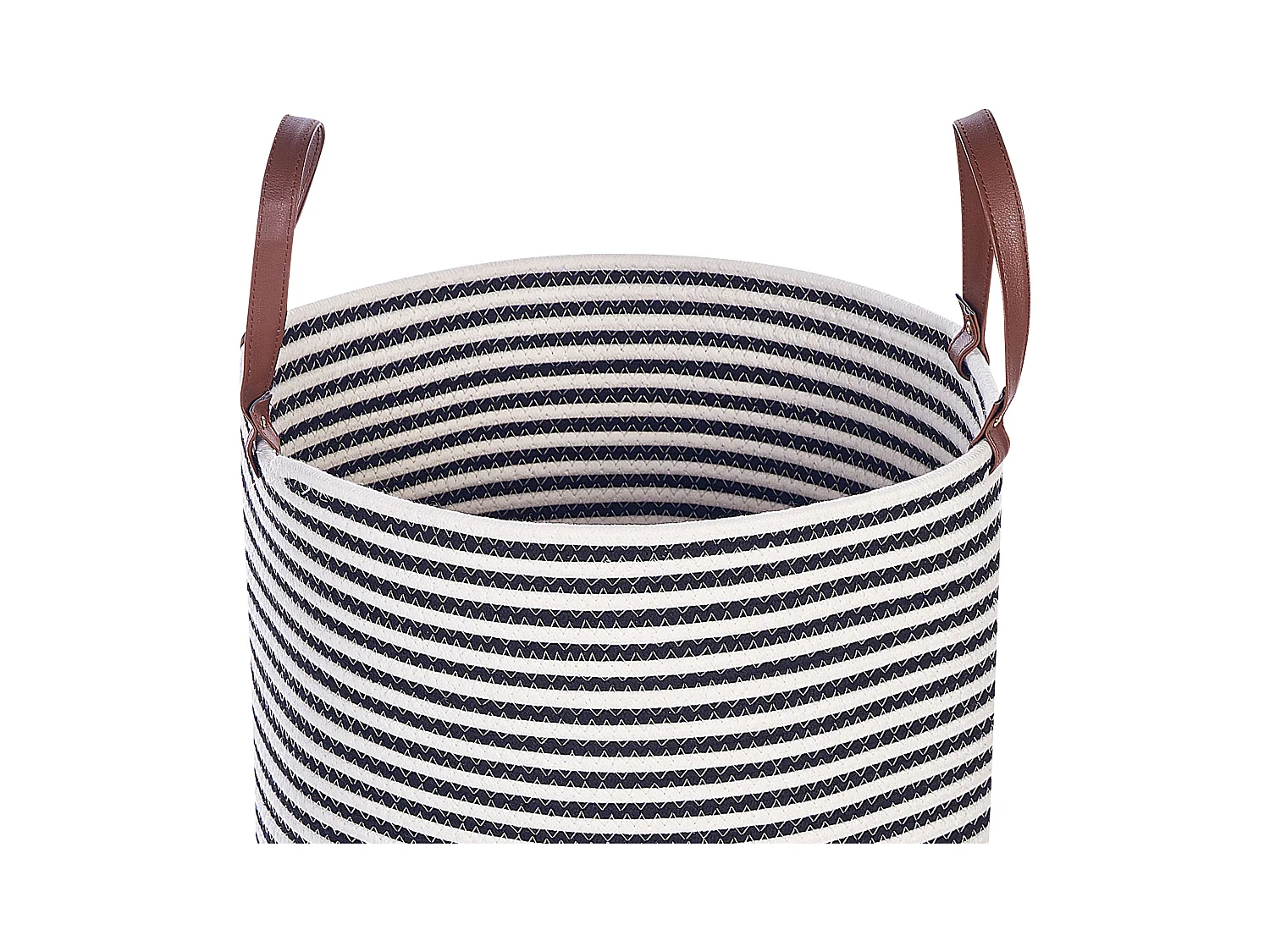 Korb Baumwolle weiß / schwarz handgemacht rund mit Griffen Aufbewahrung Ichka