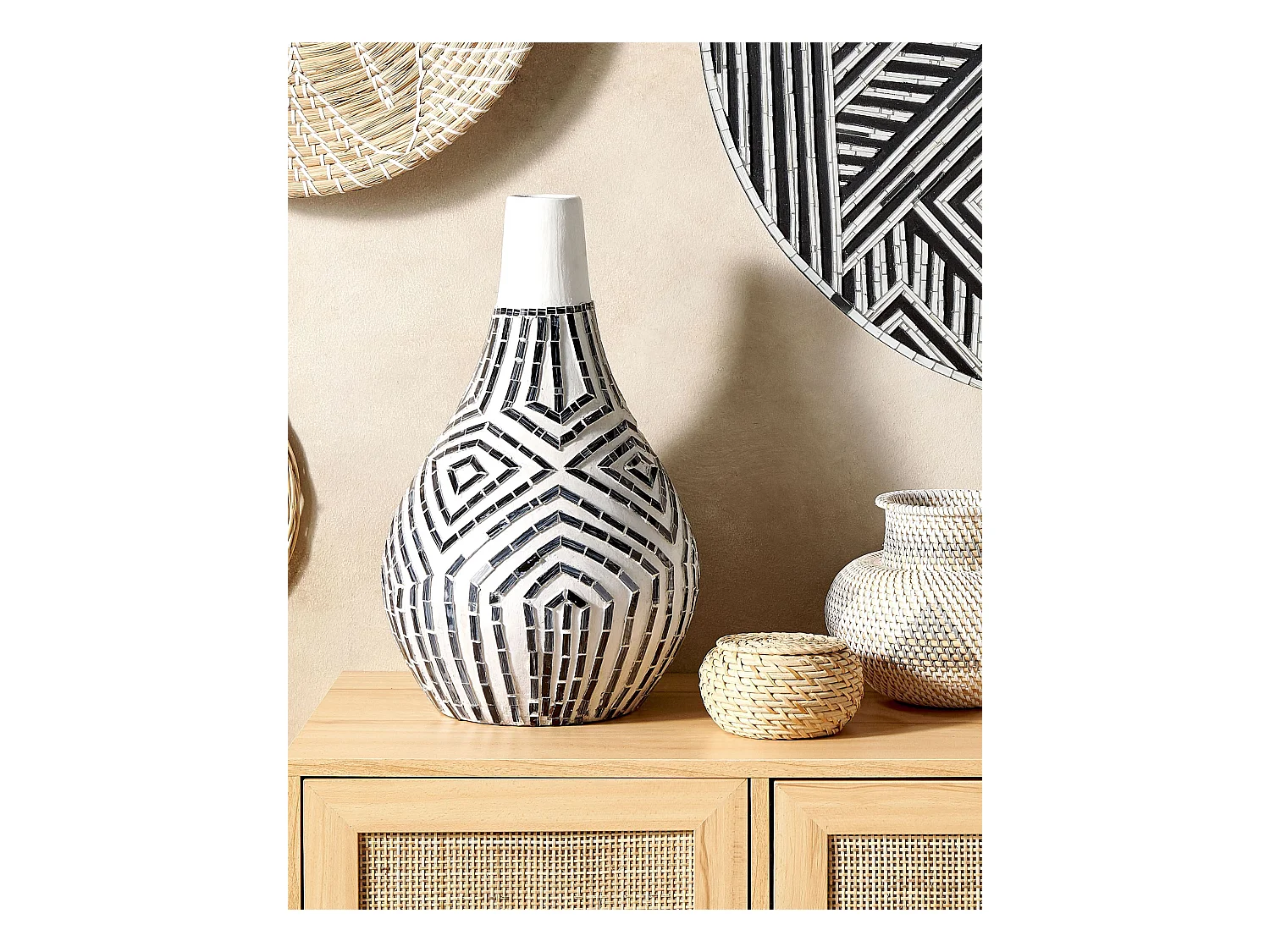 Dekorative Vase Terrakotta natürliche ethnischen Stil schwarz und weiß Ombilin