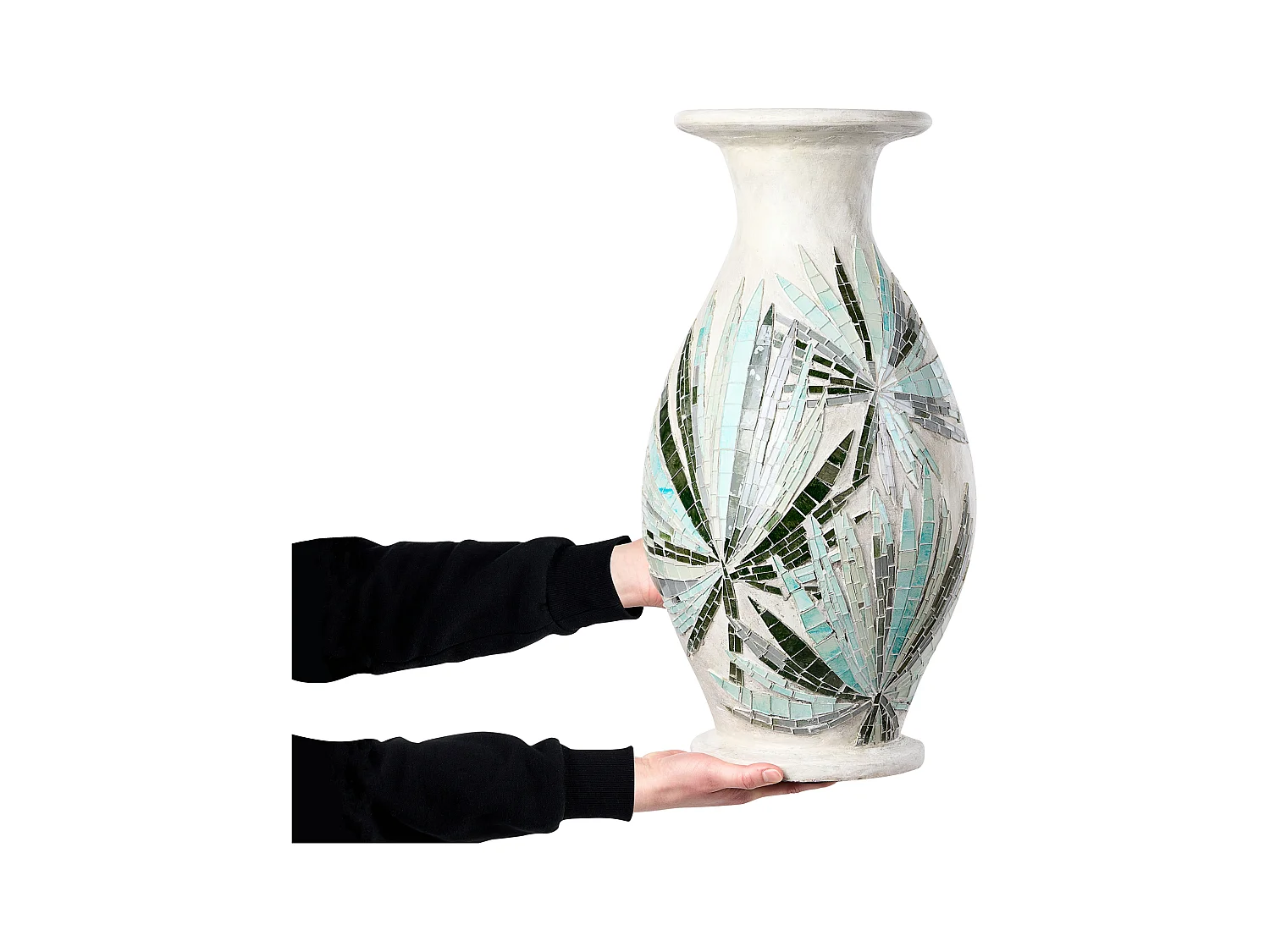 Dekorative Vase aus Terrakotta mit Mosaik natürlich ethnischen Stil creme Farbe Rawas