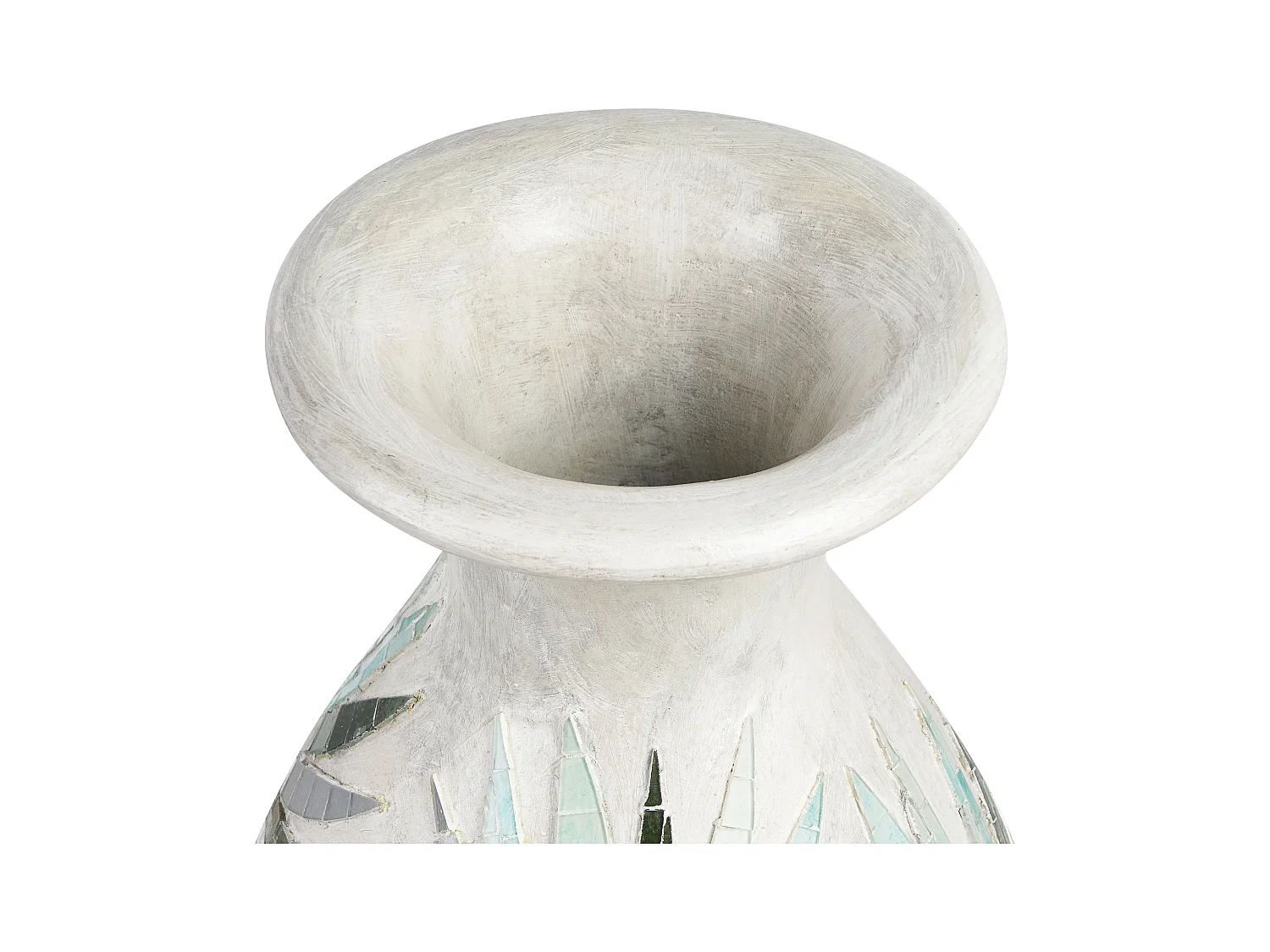 Dekorative Vase aus Terrakotta mit Mosaik natürlich ethnischen Stil creme Farbe Rawas