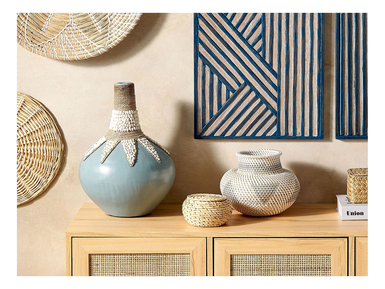 Jarrón decorativo ASAHAN Ratán 22 cm Natural