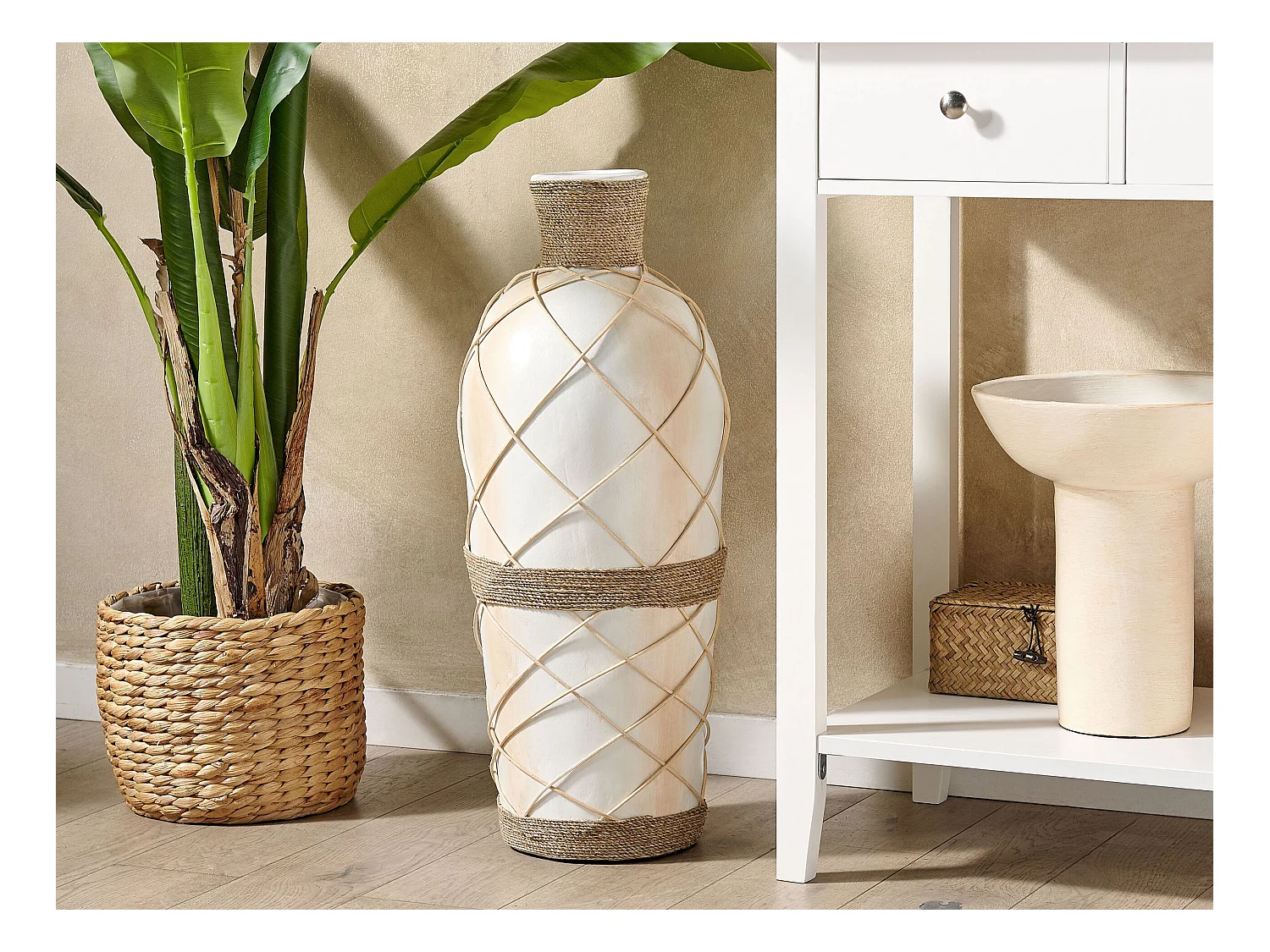 Vase décoratif ROKAN Céramique 62 cm Beige clair
