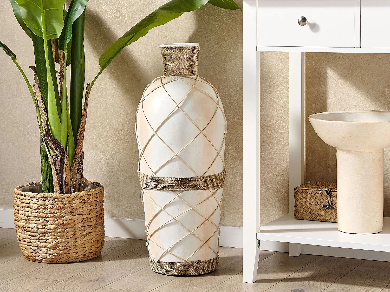 Vase décoratif ROKAN Céramique 62 cm Beige clair