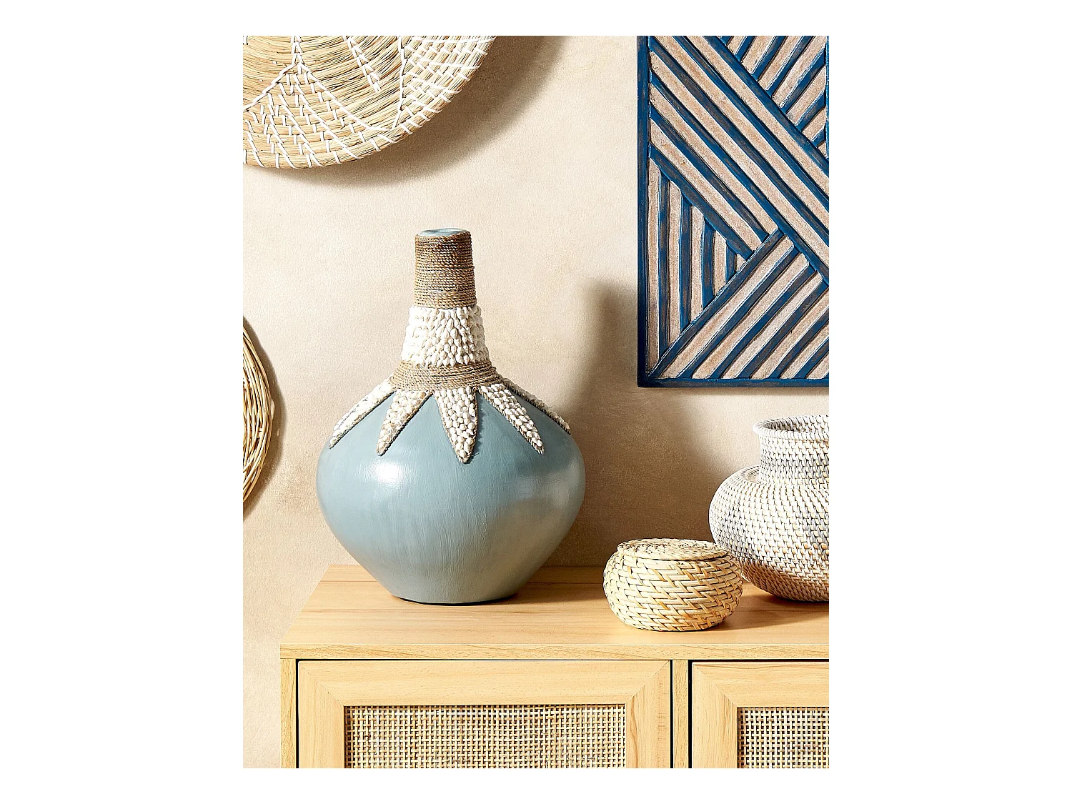 Jarrón decorativo SILAU Cerámica 43 cm Azul