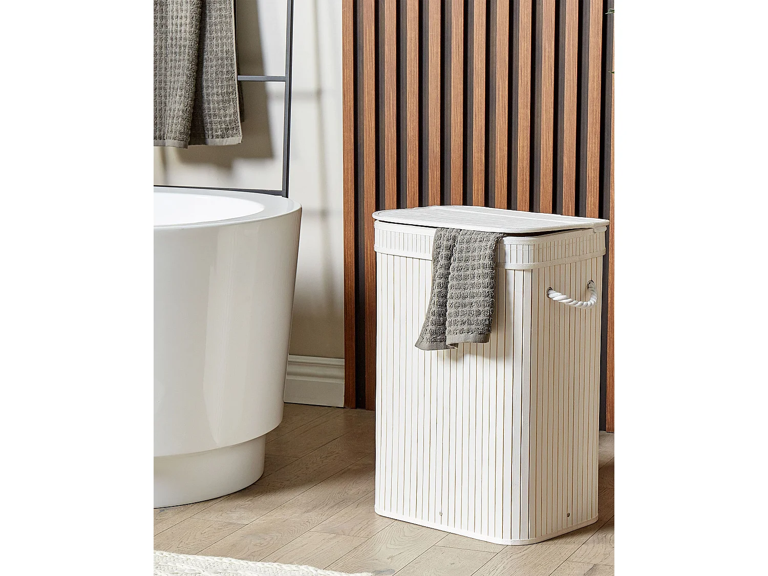 Laundry Basket KALUTARA Bamboo White 72 L