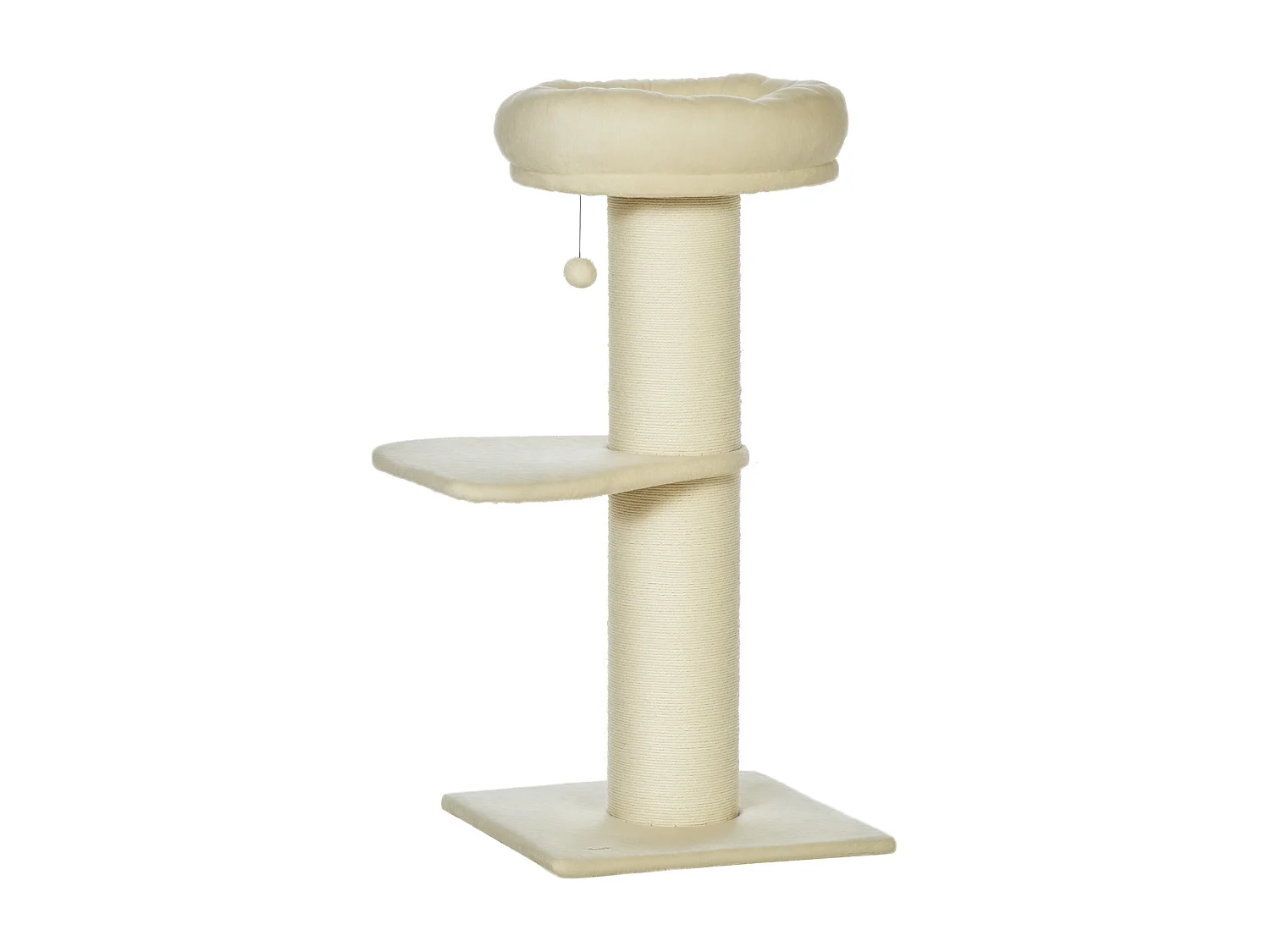 Arbre à chat griffoir sisal naturel 2 plateforme panier observation jeu boule suspendue peluche beige
