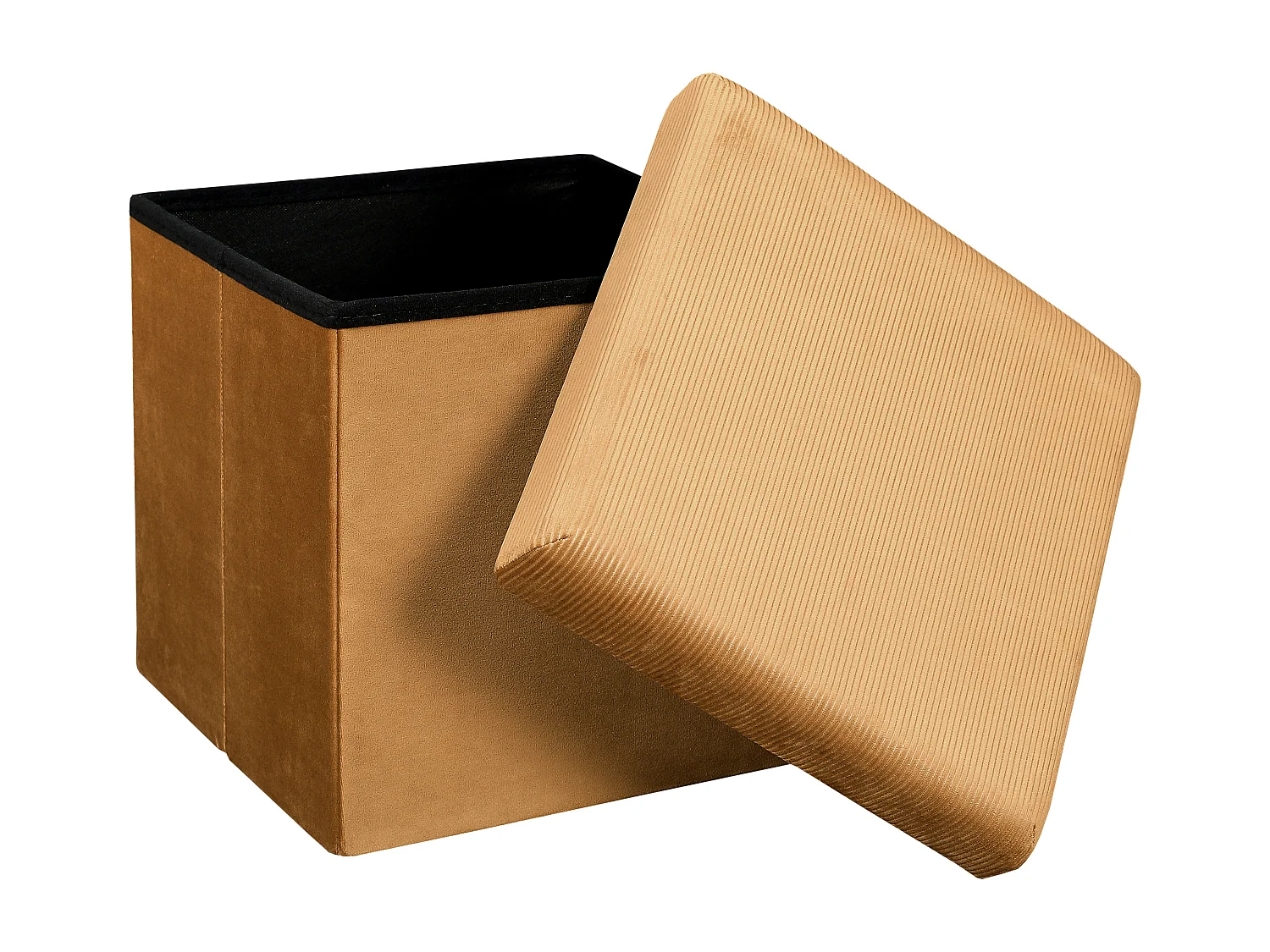 Coffre Pouf Pliable Velours Cotele Giulia Jaune Jaune