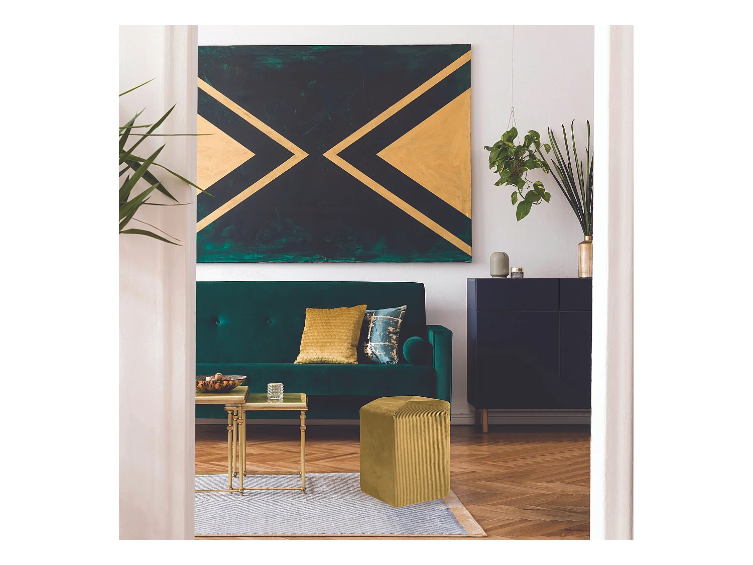 Pouf Velours Cotele 35cm Giulia Jaune Moutarde Jaune