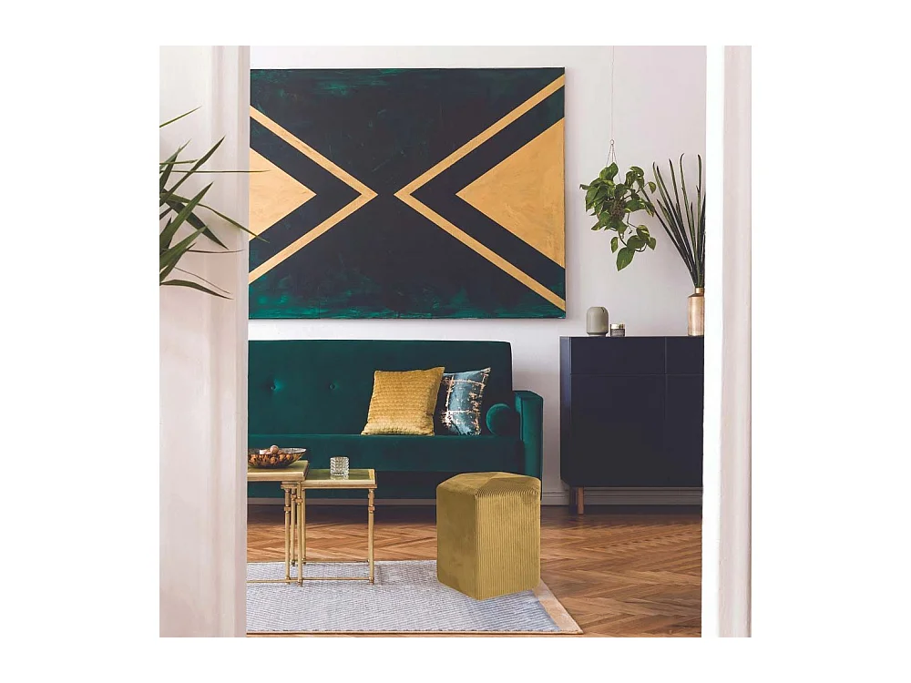 Pouf Velours Cotele 35cm Giulia Jaune Moutarde Jaune