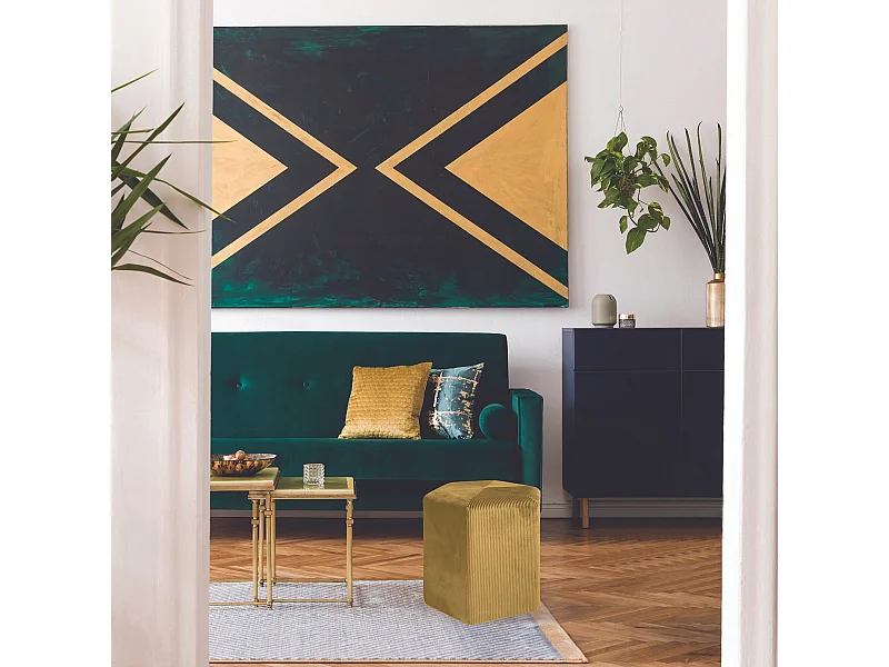 Pouf Velours Cotele 35cm Giulia Jaune Moutarde Jaune