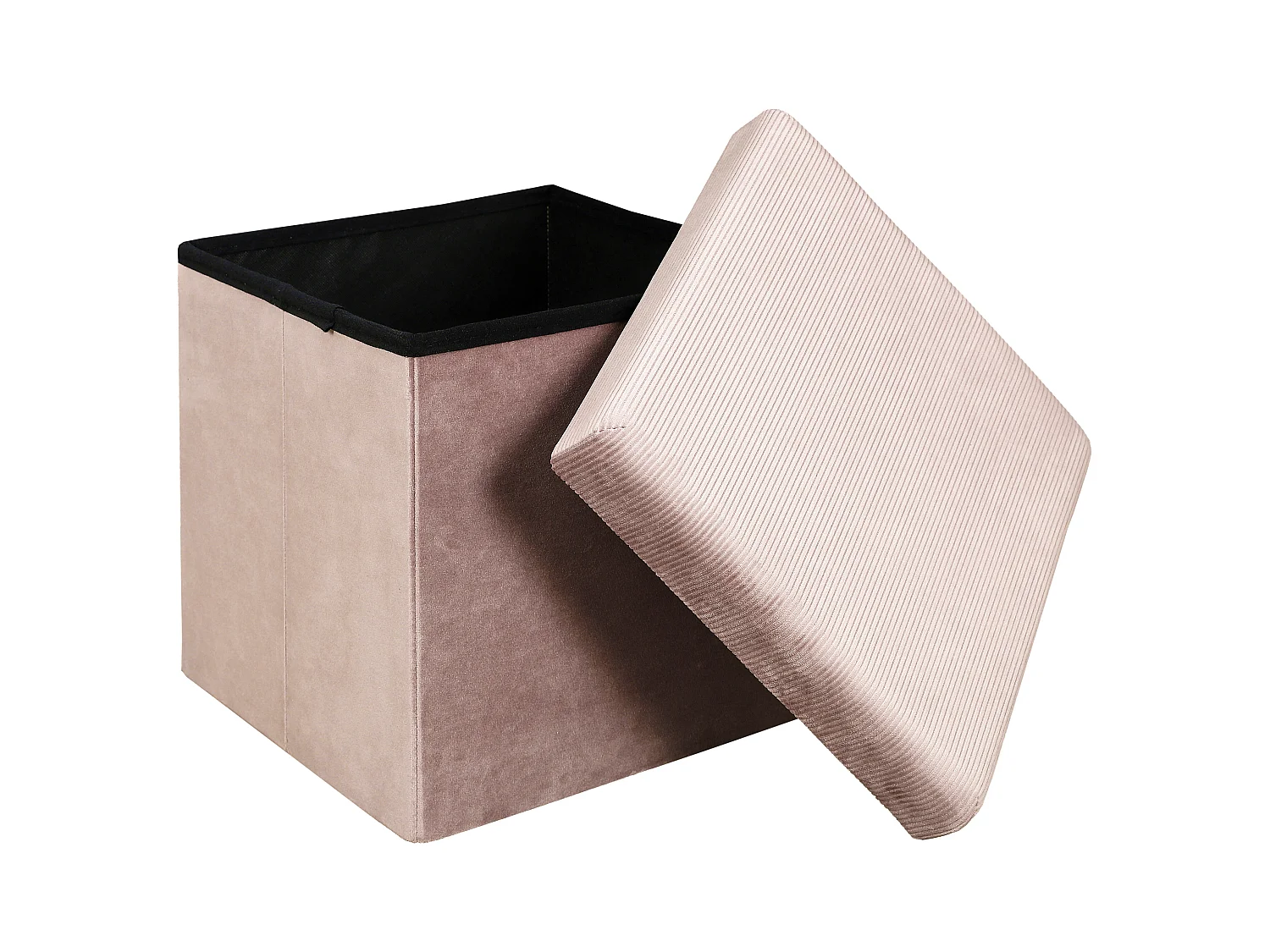 Coffre Pouf Pliable Velours Cotele Giulia Rose Rose