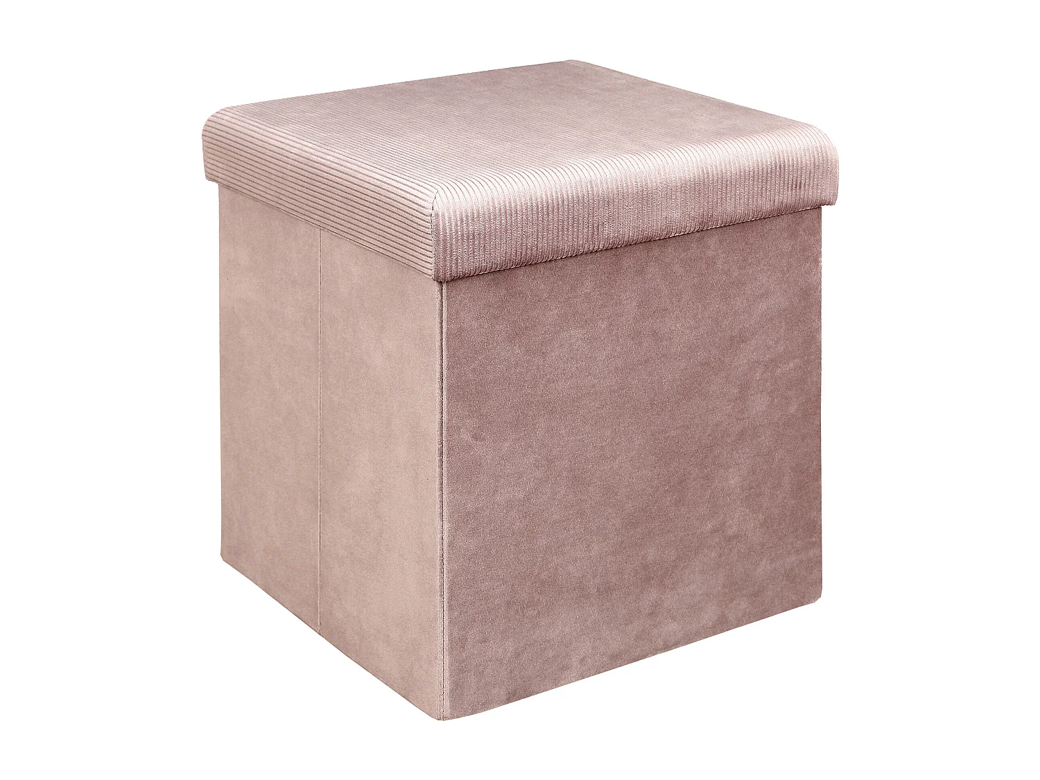 Coffre Pouf Pliable Velours Cotele Giulia Rose Rose