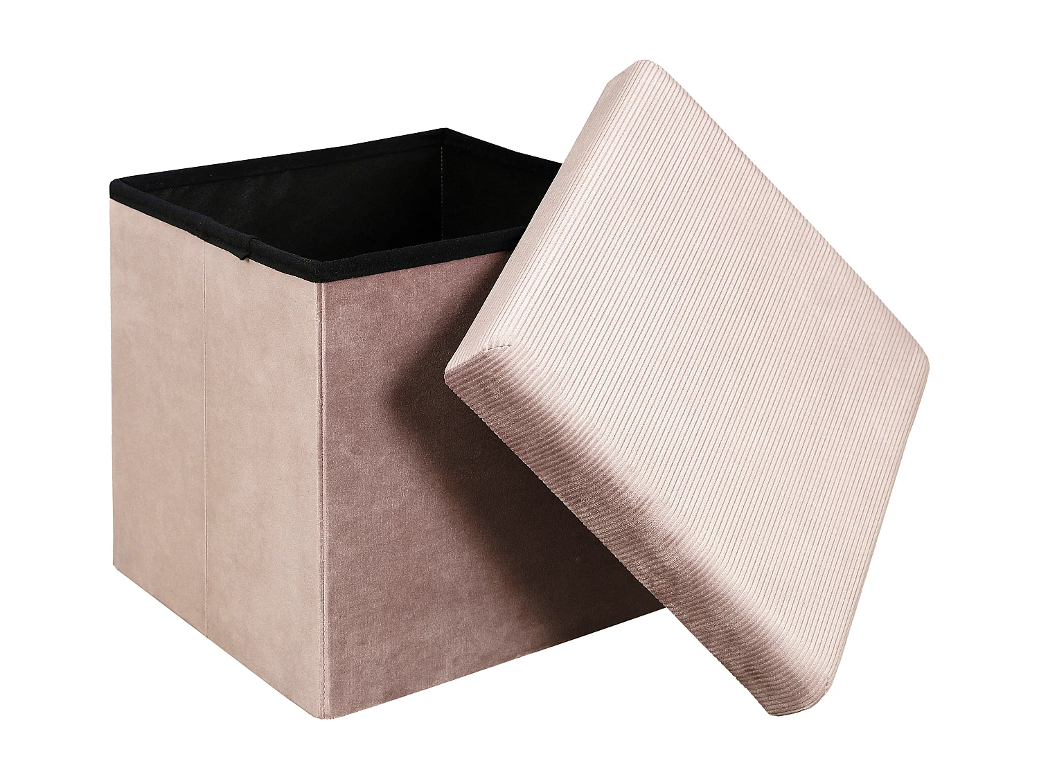 Coffre Pouf Pliable Velours Cotele Giulia Rose Rose