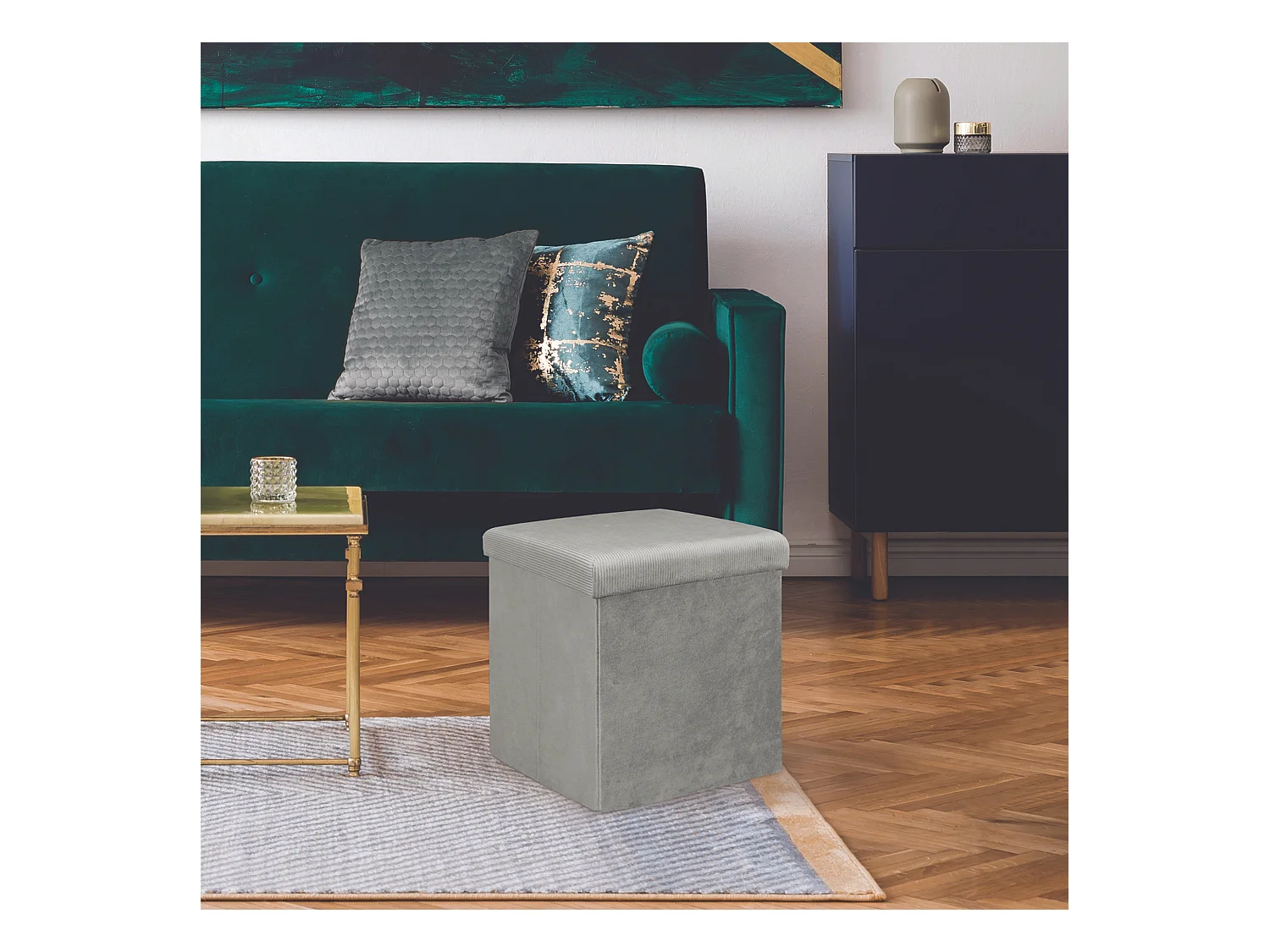 Coffre Pouf Pliable Velours Cotele Giulia Grism4 Gris