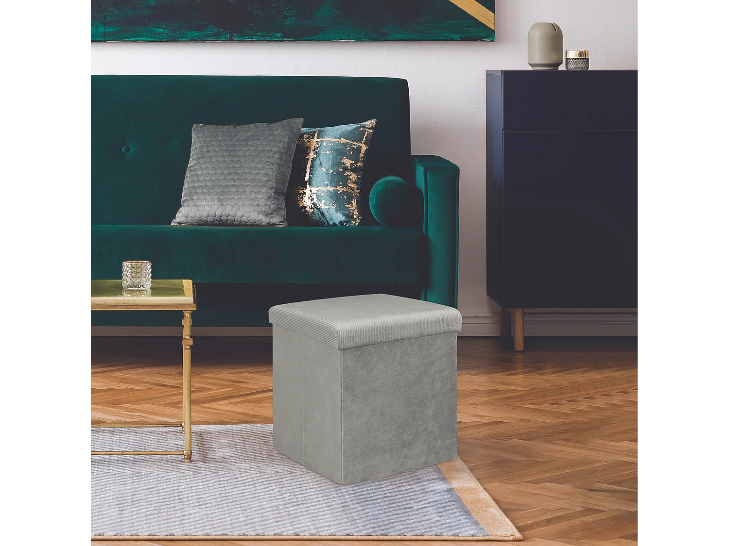 Coffre Pouf Pliable Velours Cotele Giulia Grism4 Gris