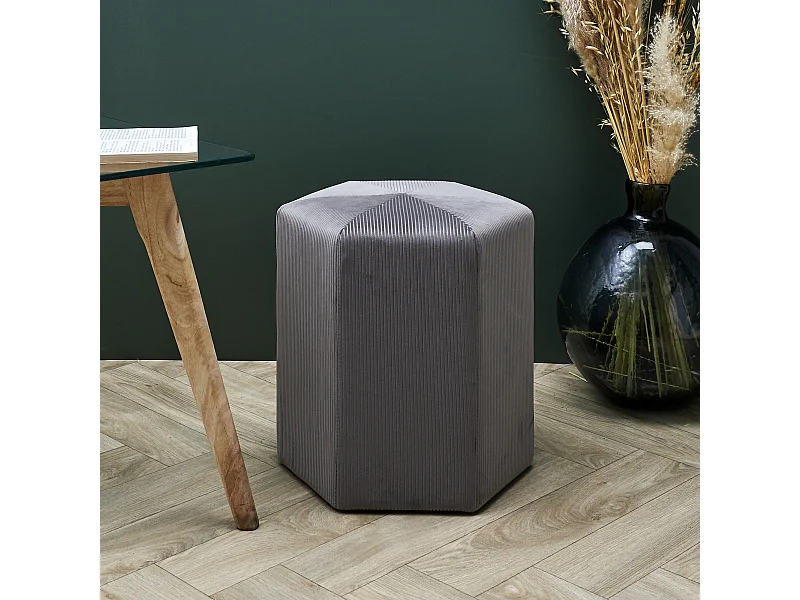 Pouf Velours Cotele 35cm Giulia Gris Fonce Gris