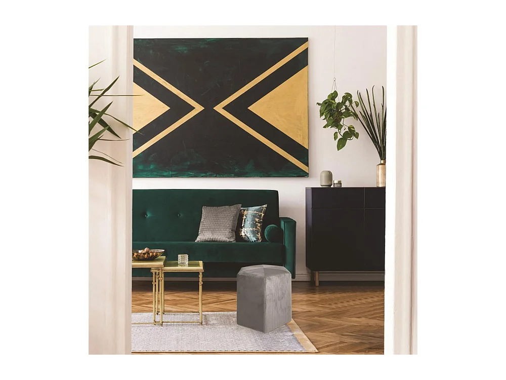 Pouf Velours Cotele 35cm Giulia Gris Fonce Gris