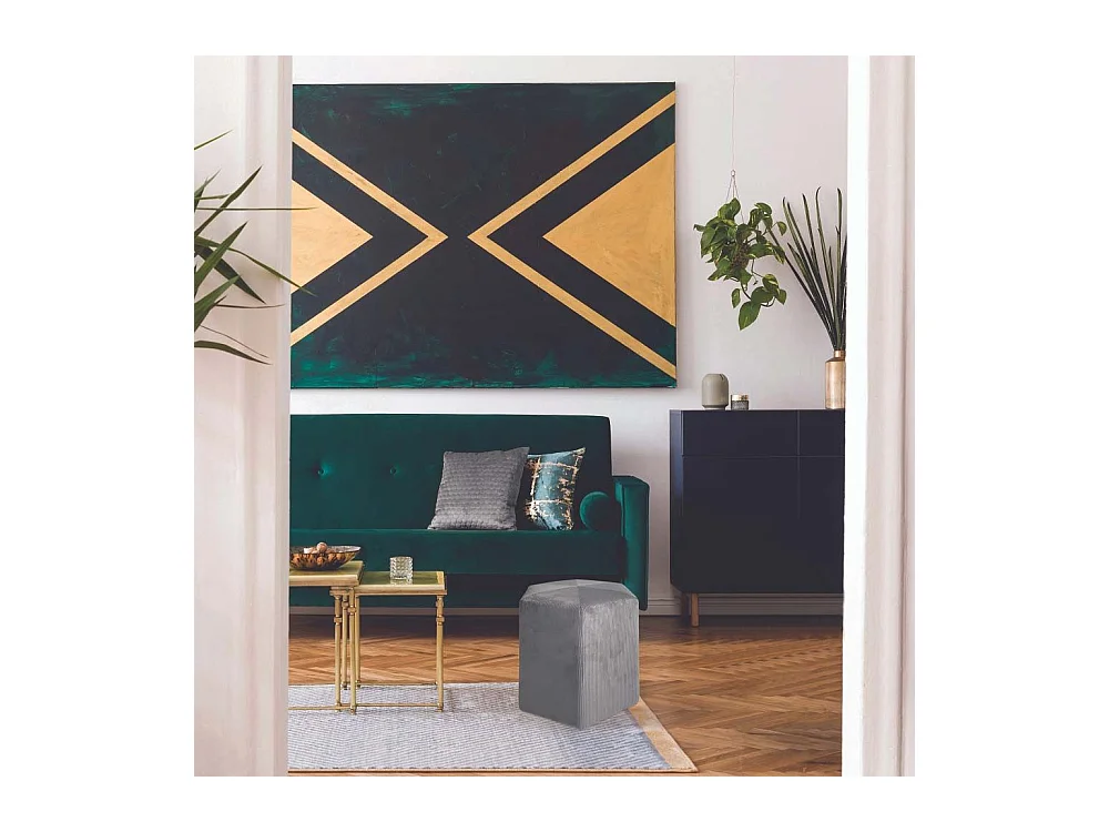 Pouf Velours Cotele 35cm Giulia Gris Fonce Gris