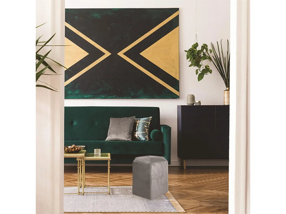 Pouf Velours Cotele 35cm Giulia Gris Fonce Gris