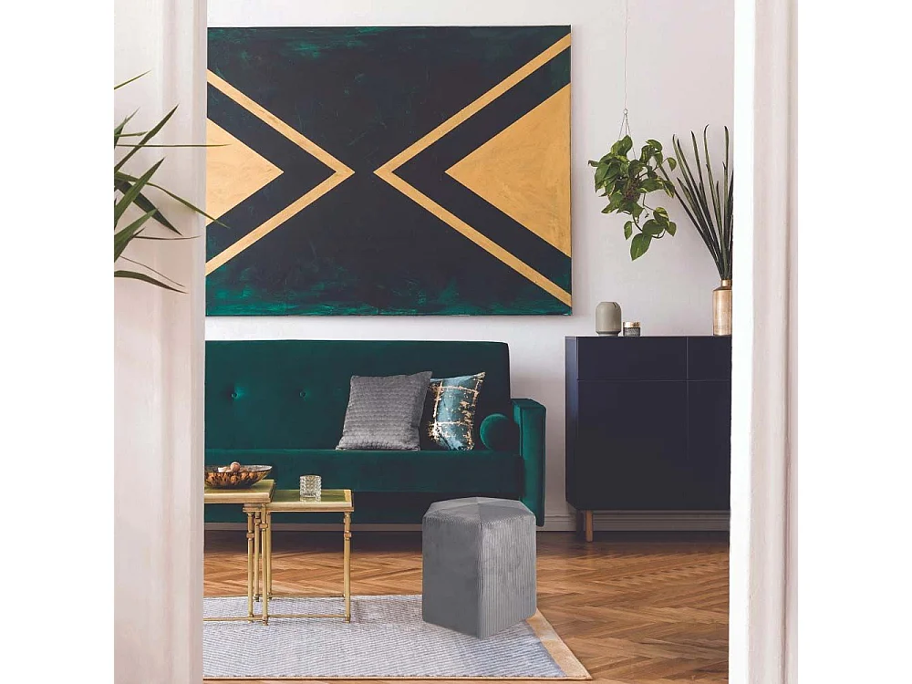 Pouf Velours Cotele 35cm Giulia Gris Fonce Gris