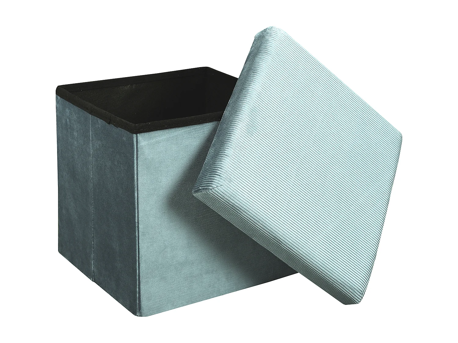 Coffre Pouf Pliable Velours Cotele Giulia Bleu Bleu