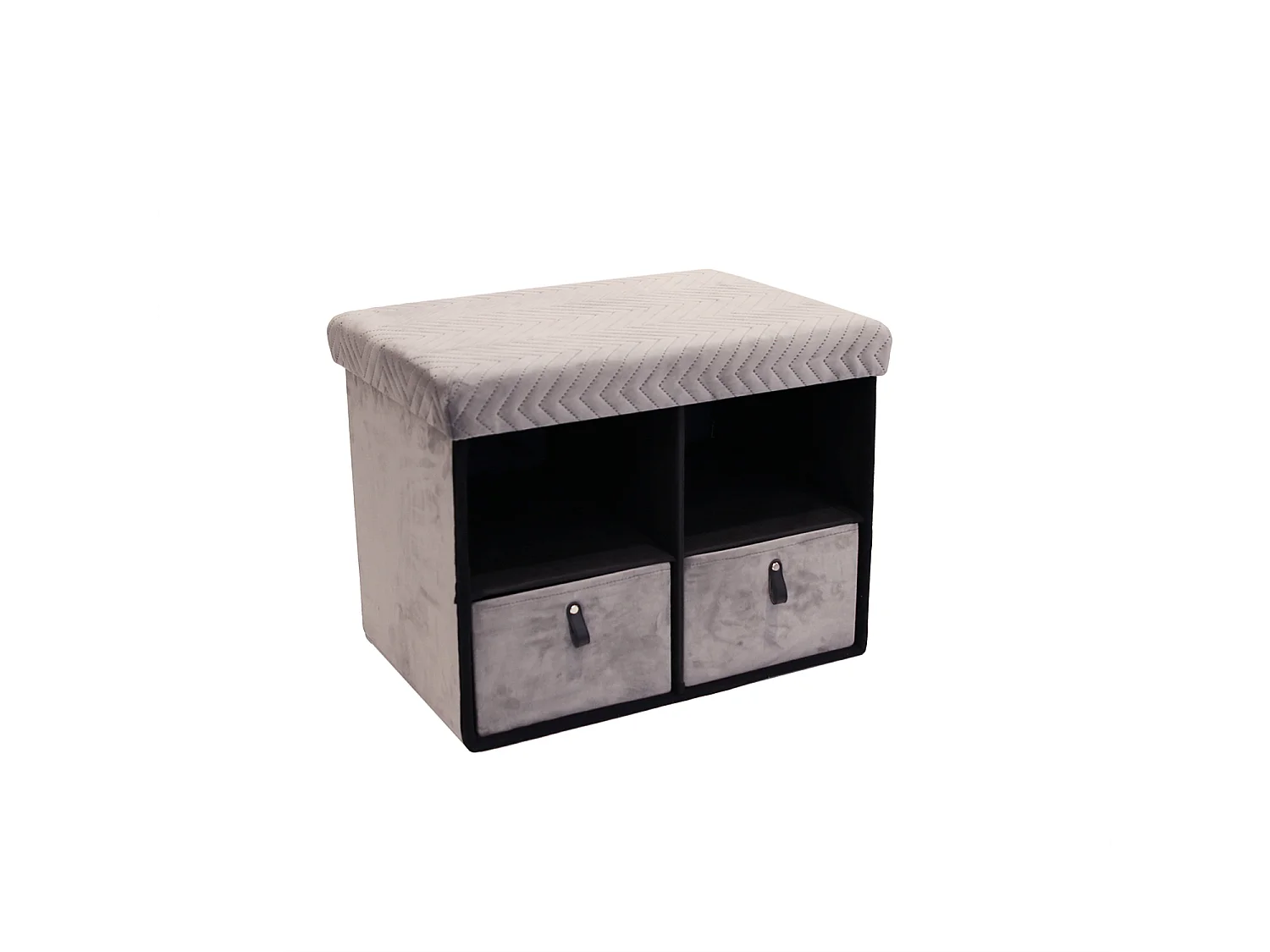 Banc Pliable Tiroir X2 Velours A Motif Gris Gris