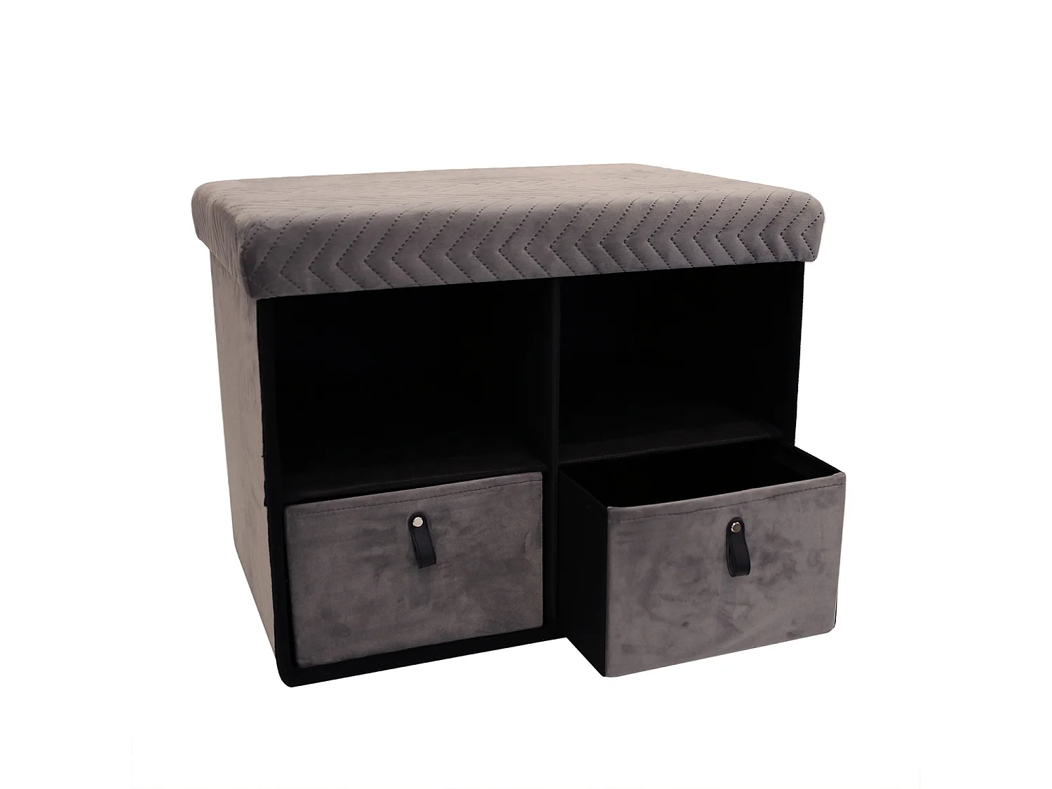 Banc Pliable Tiroir X2 Velours A Motif Gris Gris