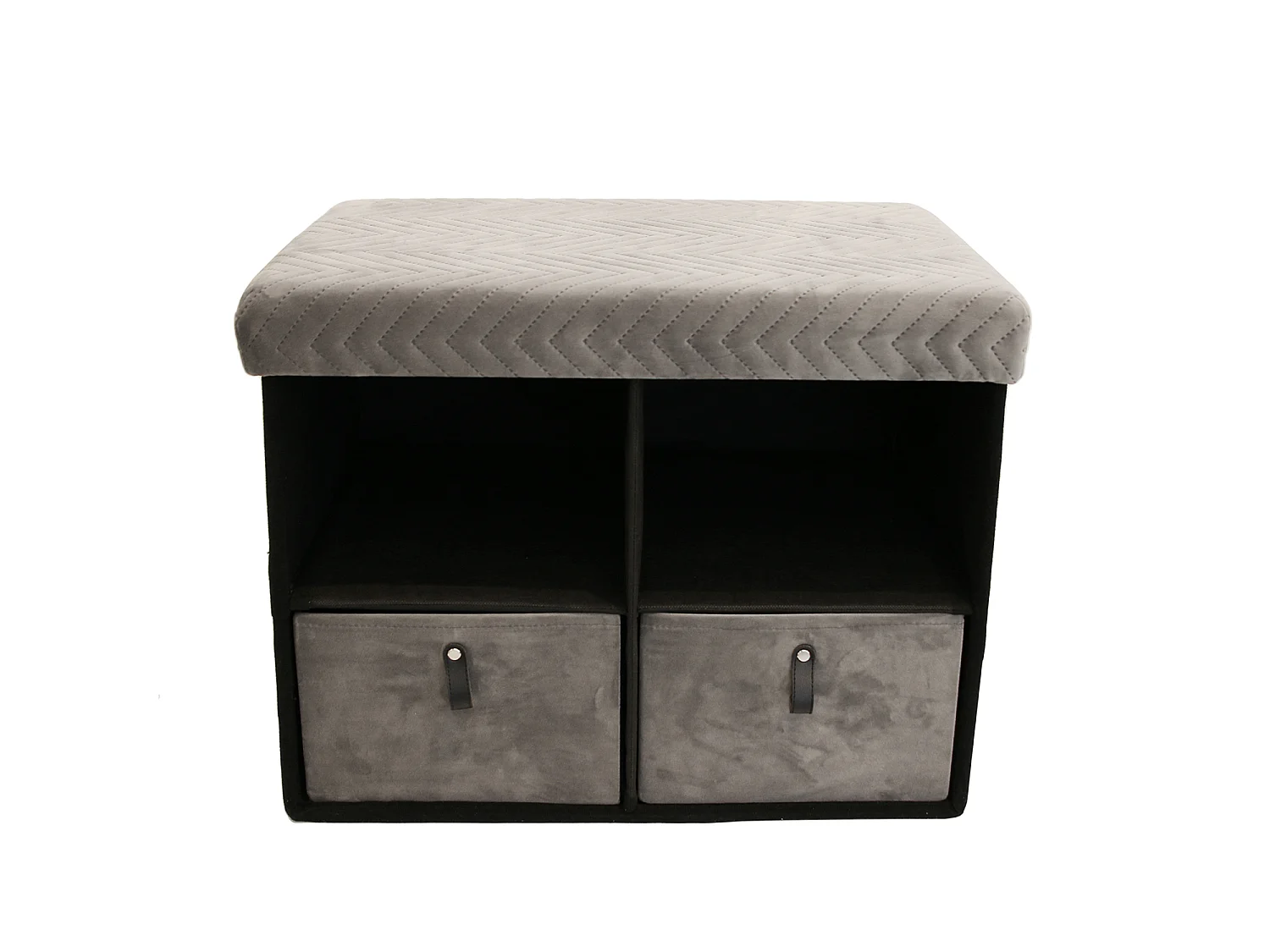 Banc Pliable Tiroir X2 Velours A Motif Gris Gris