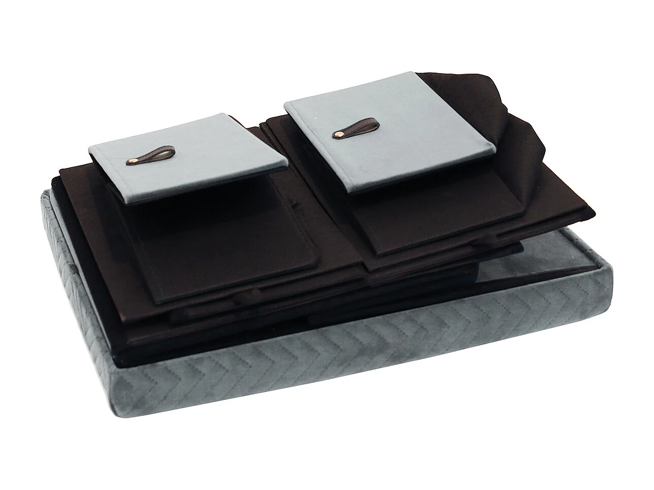 Banc Pliable Tiroir X2 Velours A Motif Gris Gris