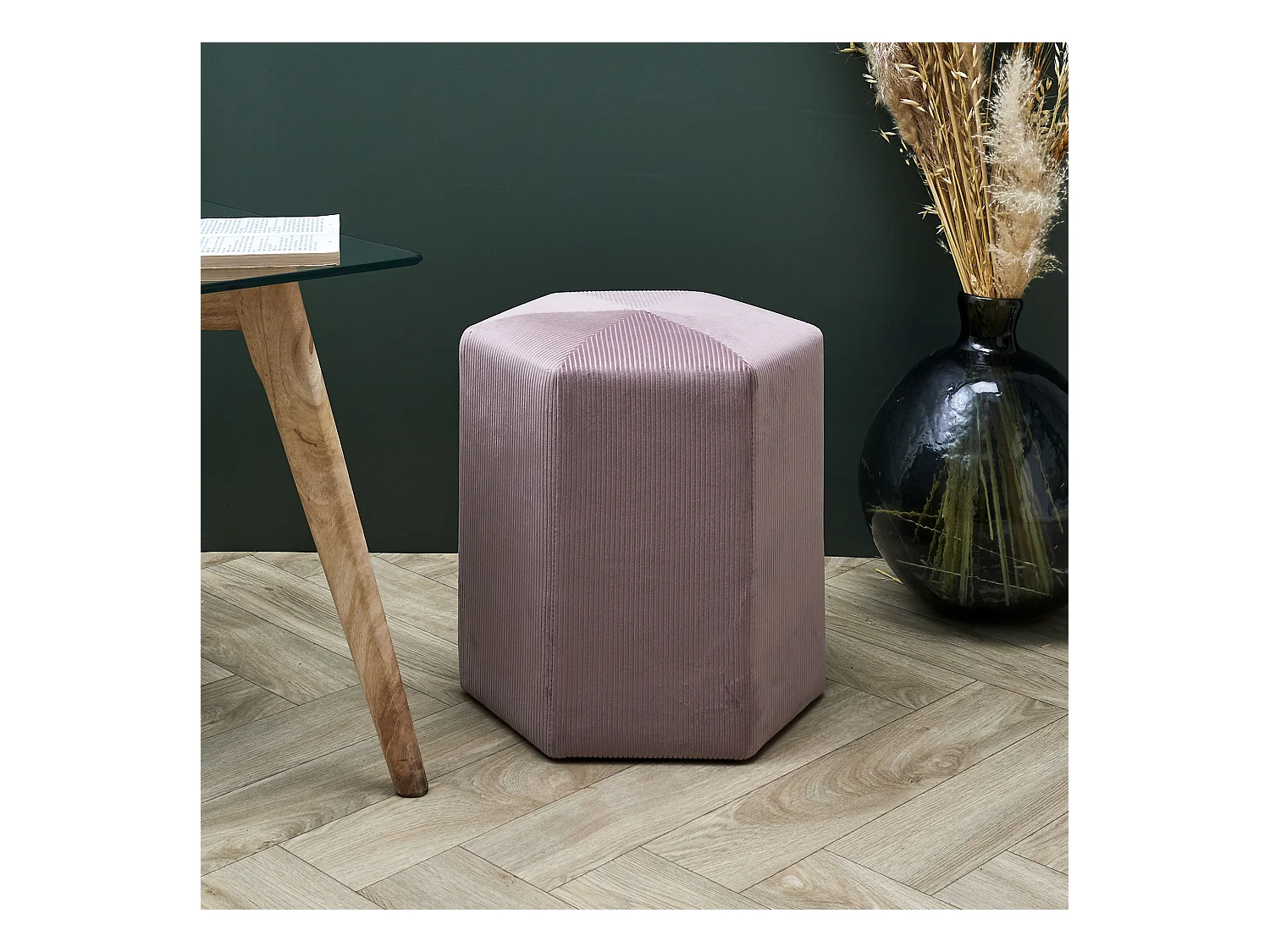 Pouf Velours Cotele 35cm Giulia Rose Rose