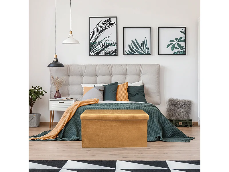 Coffre Banc Pliable Velours Cotele Giulia Jaune Jaune