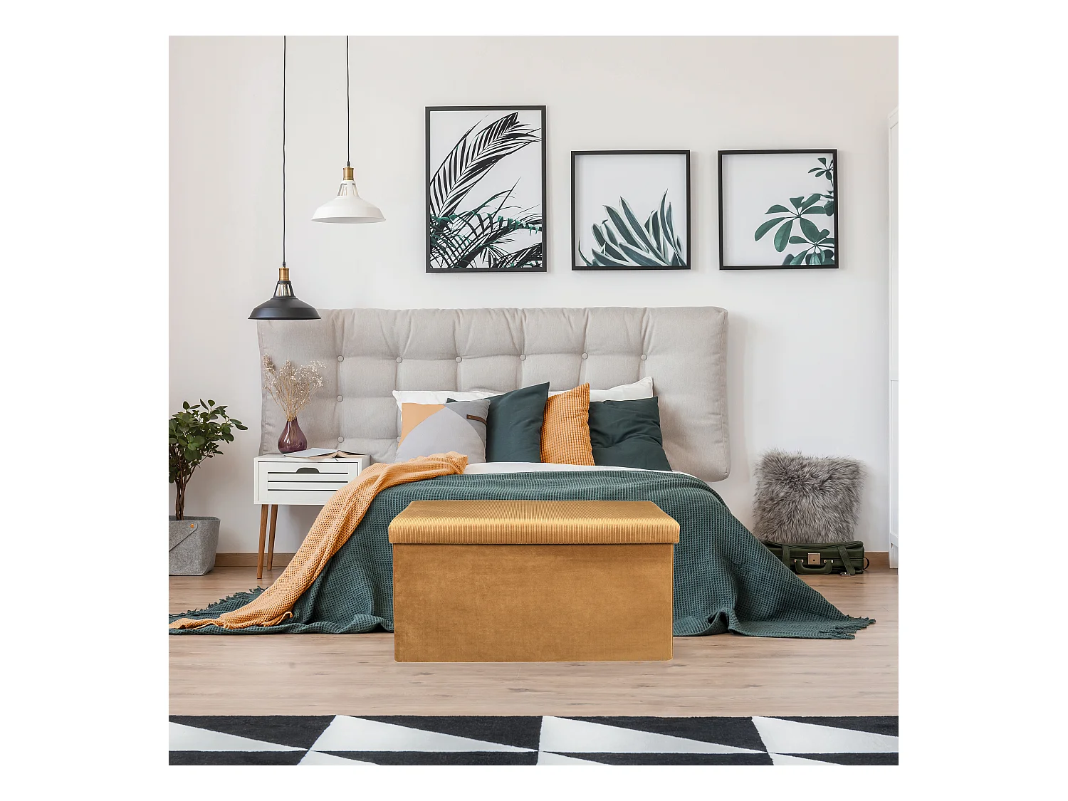 Coffre Banc Pliable Velours Cotele Giulia Jaune Jaune