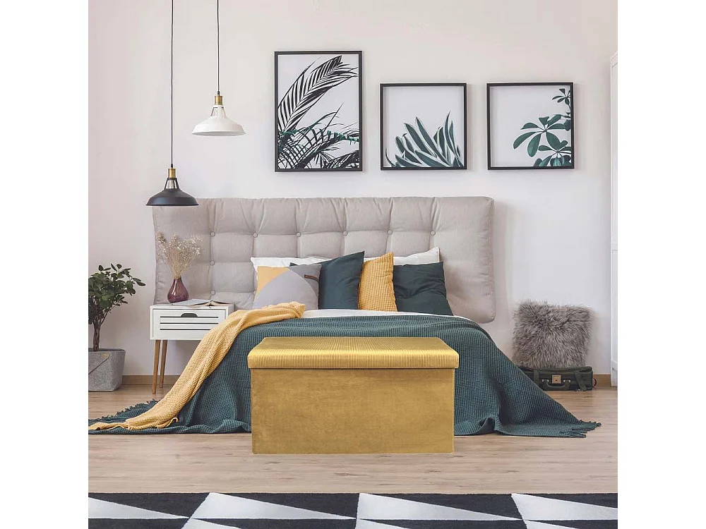 Coffre Banc Pliable Velours Cotele Giulia Jaune Jaune