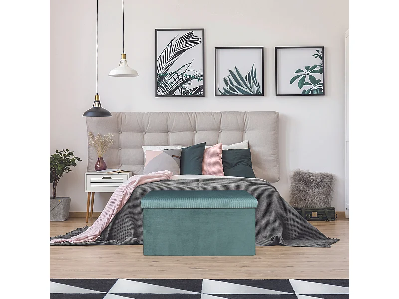 Coffre Banc Pliable Velours Cotele Giulia Bleu Bleu